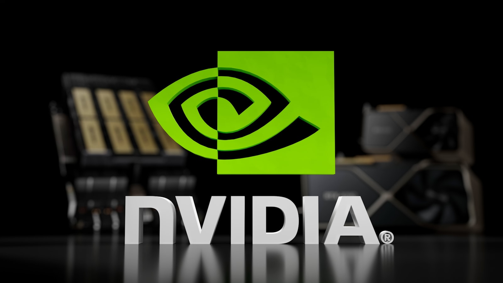 AI-generated illustration of a semiconductor fabrication facility at night, with stock market data reflected on glass walls, representing Nvidia's influence on global financial markets