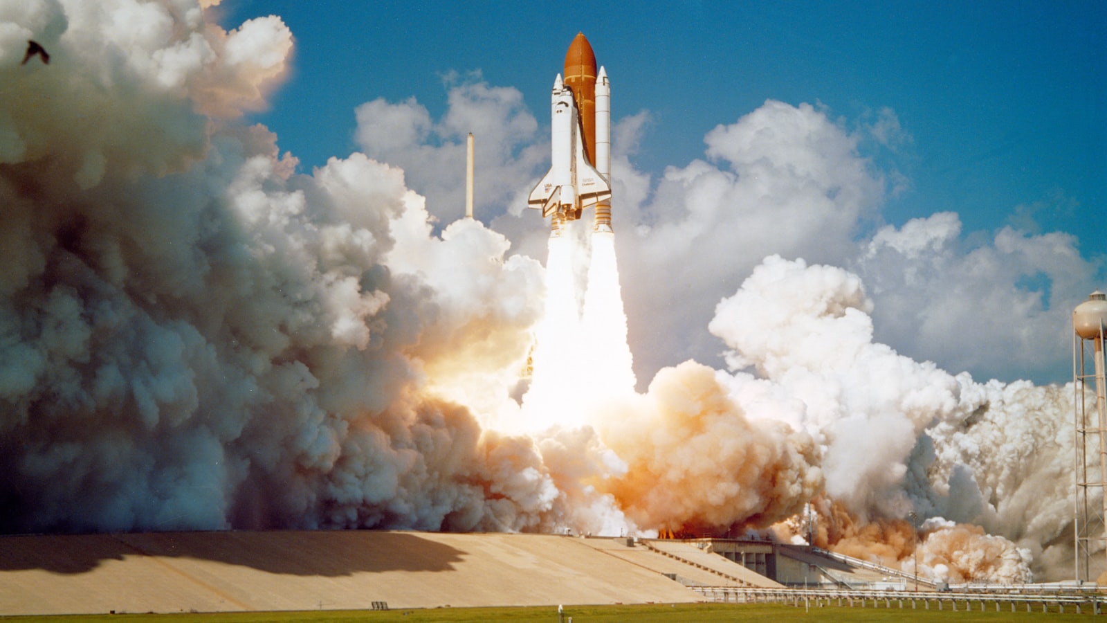 AI-generated illustration of a rocket launching at dusk with stock market chart overlays, symbolizing the SpaceX IPO buzz and its effect on space and chip ETFs